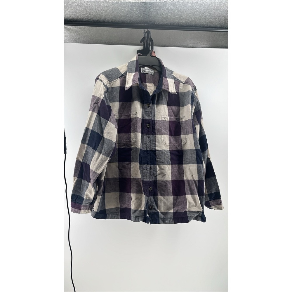DressBarn Woman Flannel Plaid Button Up Shirt sz 18/20 Purple‎ Blue Long Sleeve